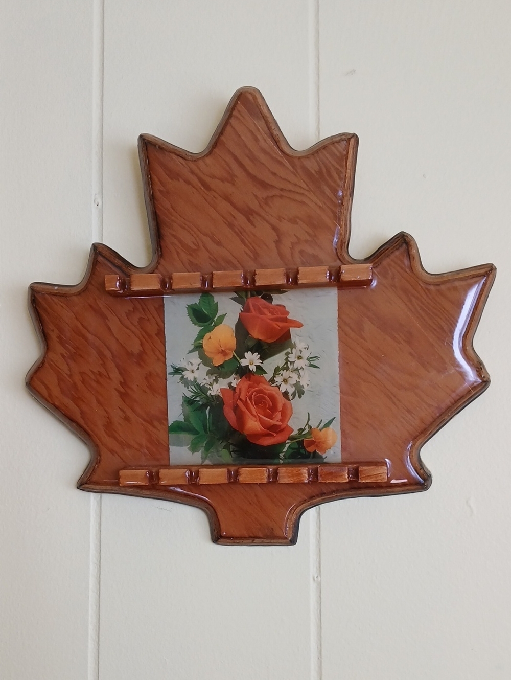 Wooden Maple Leaf Wall Plaque for SPOONS with Orange Rose Artwork